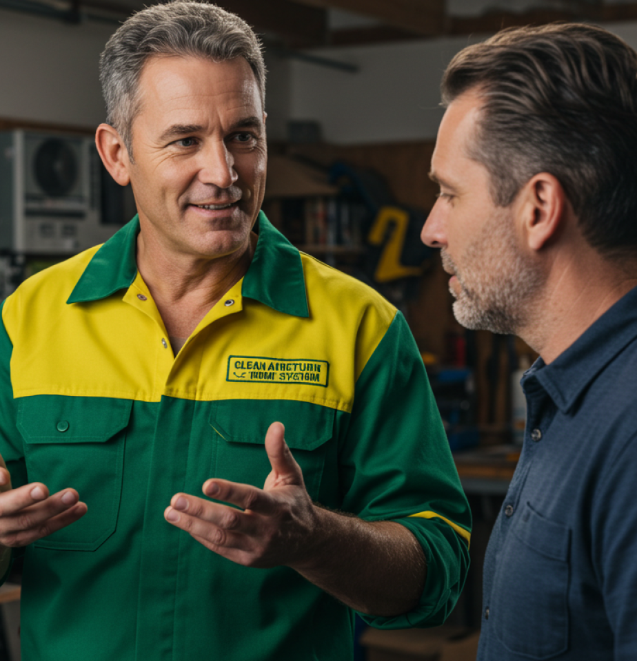 handyman talking to a client